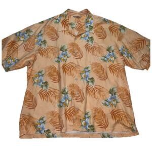 Tommy Bahama Shirt Mens Size XXL Orange Floral 100% Silk Palm Hawaiian Tropical